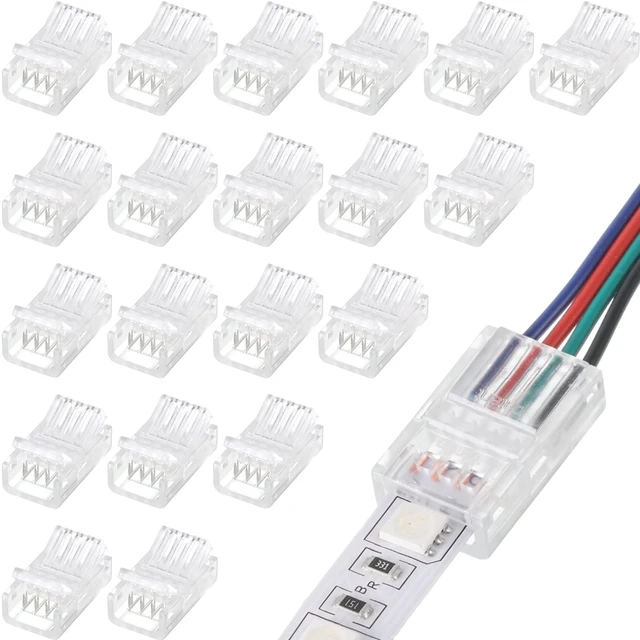 Main image of 20 Pcs 4 Pin 10 mm LED Strip Connector RGB Lights | Waterproof Adapter 22 AWG Wires Connector for Strip Light Unwired Gapless Track 5v 12v 24v