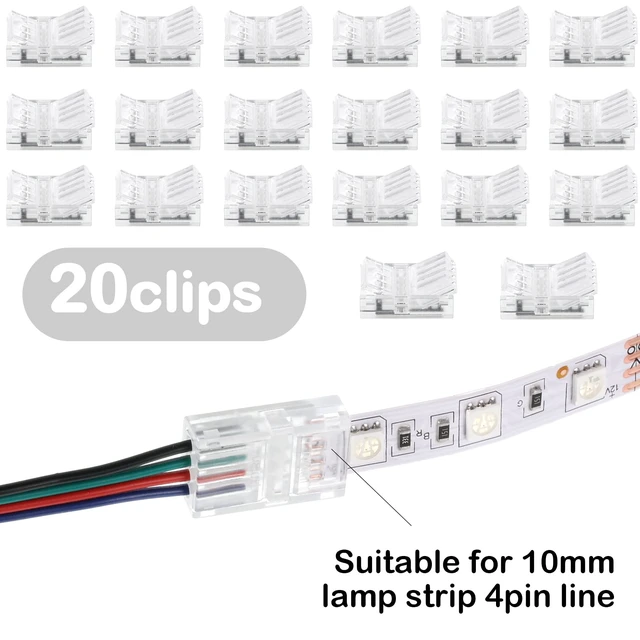 Alt view image 3 of 7 - 20 Pcs 4 Pin 10 mm LED Strip Connector RGB Lights | Waterproof Adapter 22 AWG Wires Connector for Strip Light Unwired Gapless Track 5v 12v 24v