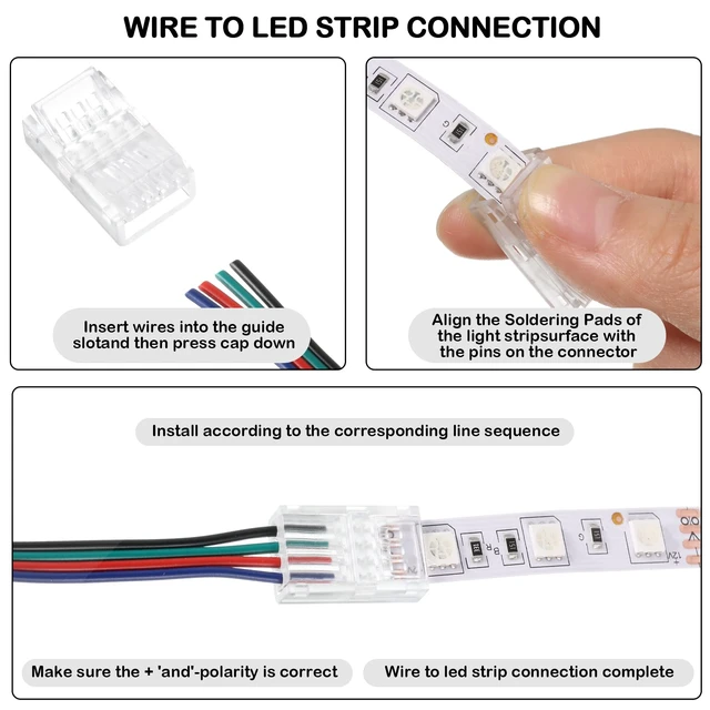 Alt view image 6 of 7 - 20 Pcs 4 Pin 10 mm LED Strip Connector RGB Lights | Waterproof Adapter 22 AWG Wires Connector for Strip Light Unwired Gapless Track 5v 12v 24v