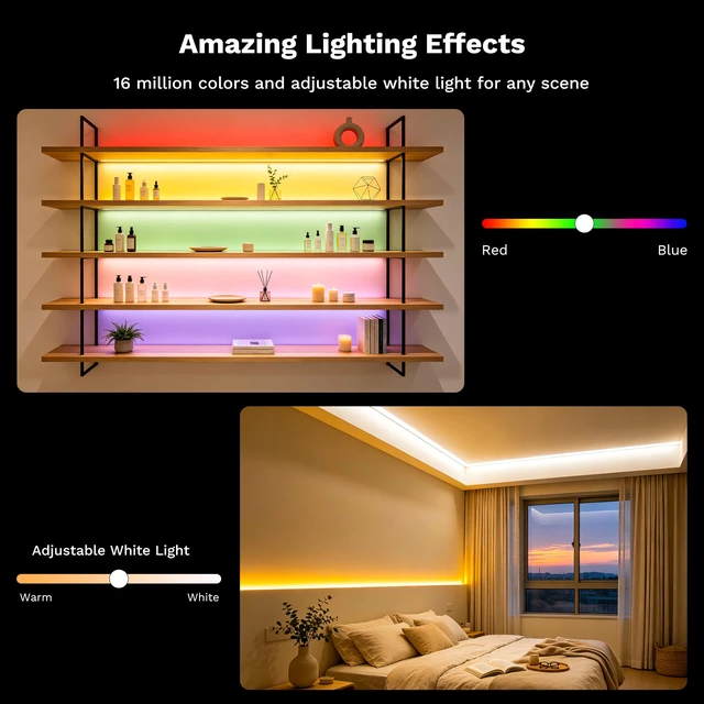 Alt view image 4 of 7 - RGB COB LED Strip Light 32.8ft/10m,Color Changing Dimmable Super Bright Strip Light 24V,Work with Alexa/Google Assistant/Tuya Multicolor Flexible Tape Light,for TV,Bedroom,Party DIY Decoration