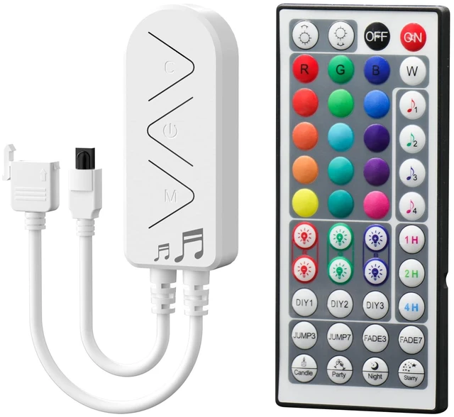 Main image of RGB LED Strip Light Wireless Smart Controller, 44-Key Remote and APP Control, Music Sync, Replaced Controller for 12V/24V 4-Pin COB SMD LED Strip Light, DIY and Timer Function