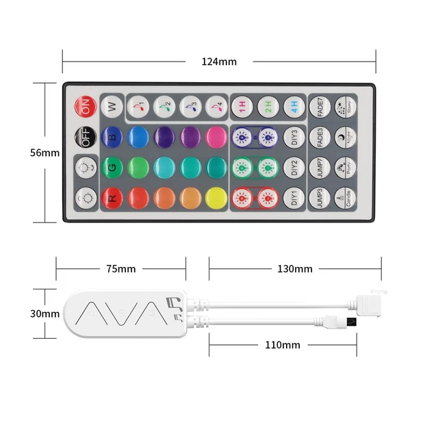 Alt view image 5 of 7 - RGB LED Strip Light Wireless Smart Controller, 44-Key Remote and APP Control, Music Sync, Replaced Controller for 12V/24V 4-Pin COB SMD LED Strip Light, DIY and Timer Function