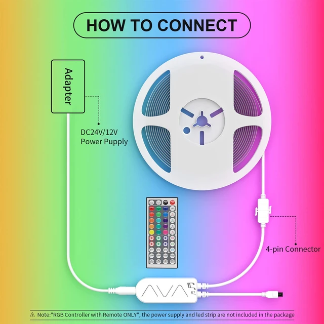 Alt view image 2 of 7 - RGB LED Strip Light Wireless Smart Controller, 44-Key Remote and APP Control, Music Sync, Replaced Controller for 12V/24V 4-Pin COB SMD LED Strip Light, DIY and Timer Function