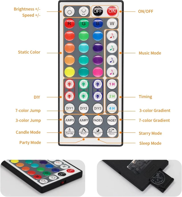 Alt view image 6 of 7 - RGB LED Strip Light Wireless Smart Controller, 44-Key Remote and APP Control, Music Sync, Replaced Controller for 12V/24V 4-Pin COB SMD LED Strip Light, DIY and Timer Function