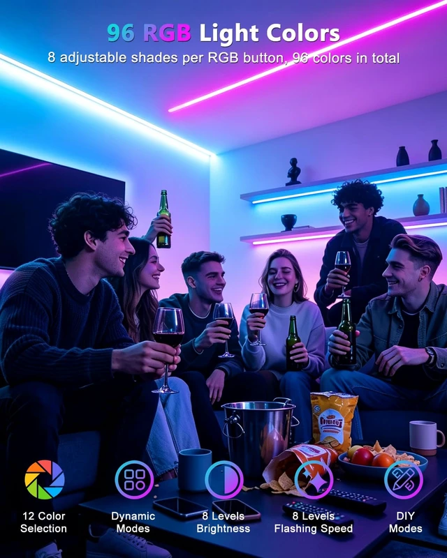 Alt view image 2 of 7 - 32.8ft LED Strip Lights,RGB 5050 Color Changing LED Light Kit Ultra Brighter 300LEDs Flexible Light Strips with RF Remote and UL Power Supply for Home Room Party TV Bedroom