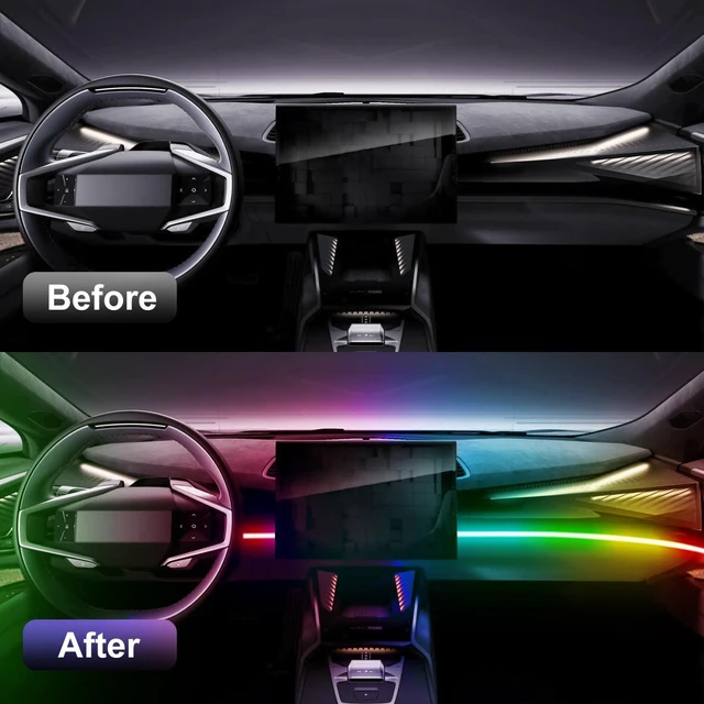 Alt view image 6 of 7 - 43.3in Acrylic LED Lights for Car, 146 LEDs RGB LED Strip Light | App Control, Music Sync Interior Car Lights for Women Men Gifts