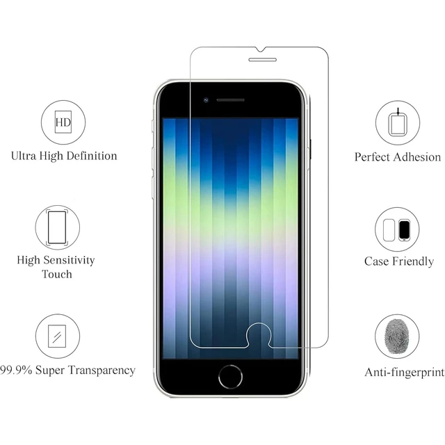 Alt view image 2 of 6 - 3 Pack Screen Protector for iPhone SE 2020 2nd/2022 3rd Gen | 4.7 Inch, Tempered Glass, 0.25mm, Case Friendly, Clear