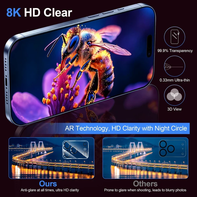 Alt view image 5 of 7 - for iPhone 18 Pro Screen Protector, 9H+ Tempered Glass, 3+3 Pack | with Camera Lens Protector, Auto-Align Bubble Free Installation, Military Grade Shatterproof, HD Clear, Case Friendly