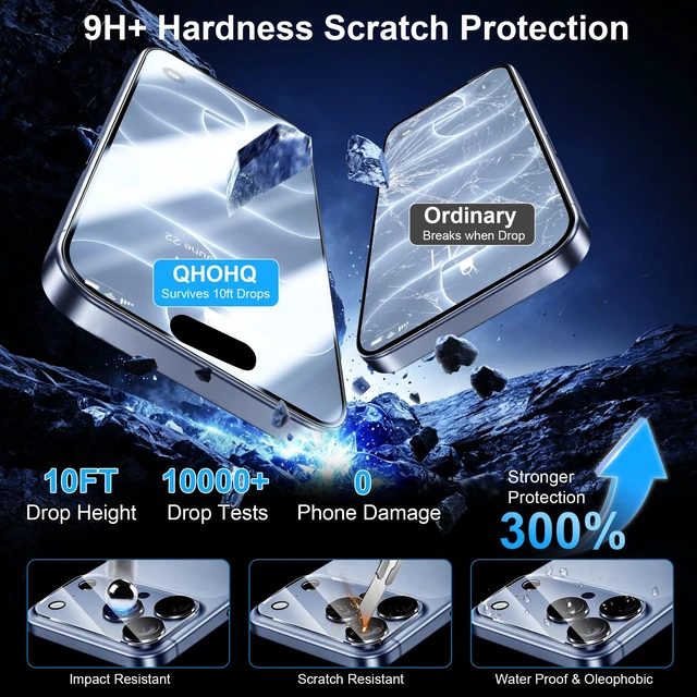 Alt view image 3 of 7 - for iPhone 18 Pro Screen Protector, 9H+ Tempered Glass, 3+3 Pack | with Camera Lens Protector, Auto-Align Bubble Free Installation, Military Grade Shatterproof, HD Clear, Case Friendly