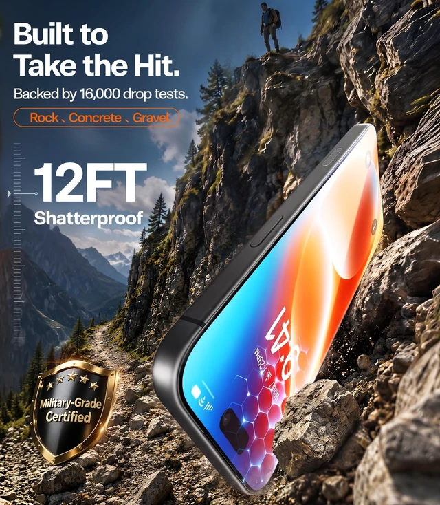 Alt view image 3 of 7 - Unbreakable for iPhone 18 Pro Max Screen Protector, 2-Pack, 6.9" | NO.1 Military-Grade 12FT Shatterproof, 9H+ Aerospace Tempered Glass, Full Coverage, HD clear, Bubble-free, Easy Installation