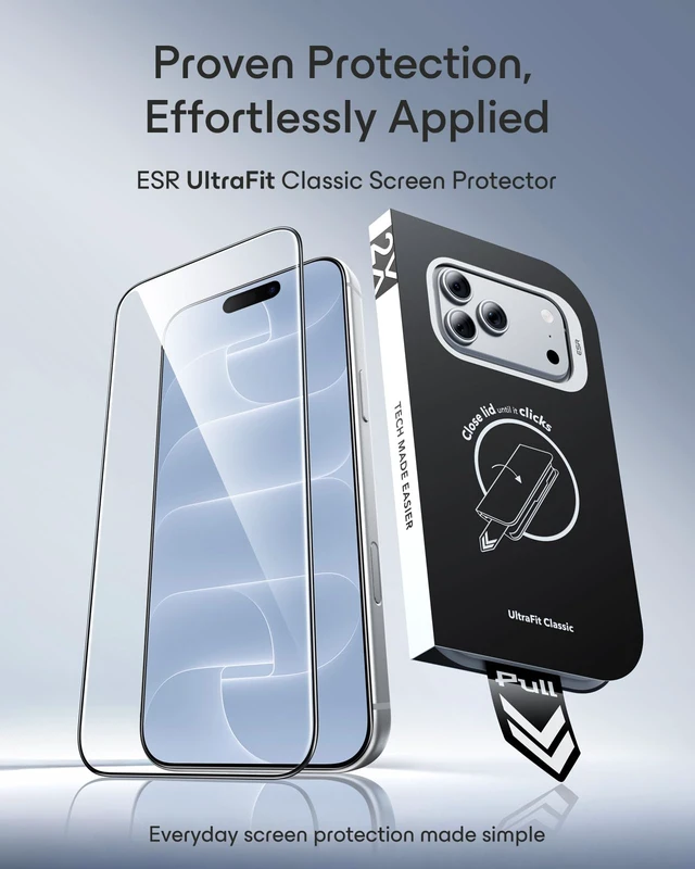 Alt view image 2 of 7 - 3 Pack for iPhone 18 Pro/17 Pro Screen Protector, Classic | Easy One-Pull Installation, 2X Impact Absorption, 9H Tempered Glass, Full-Coverage Protection, UltraFit Tray, Bubble-Free