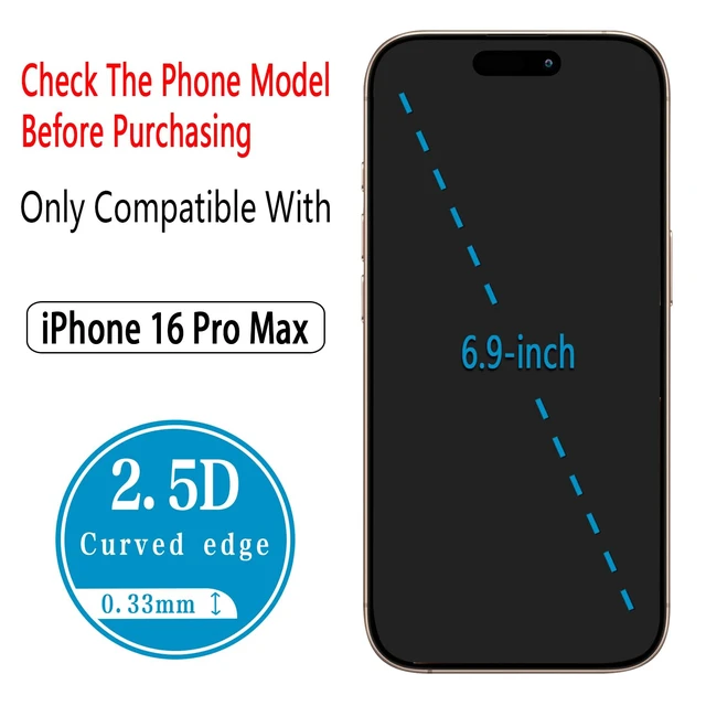 Alt view image 3 of 7 - 2 Pack Screen Protector for iPhone 16 Pro Max Tempered Glass | Full Coverage, Anti Scratch, Bubble Free
