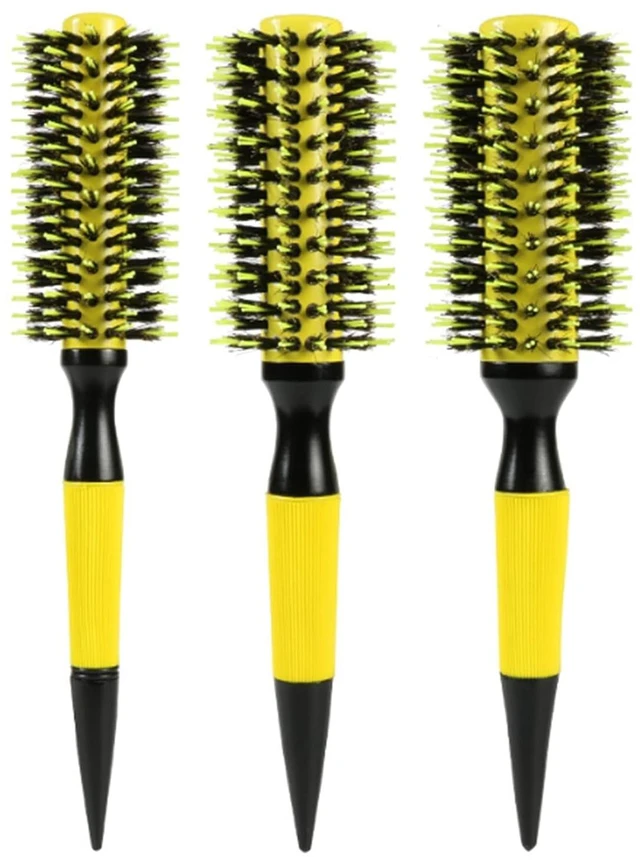 Main image of Sxminer 3 in 1 Ceramic & Ionic Bristle Hair Brush Curler/Straightener Round Barrel Hair Brush Set for Women Men Professional Styling Blow Drying Curling with Boar Bristle Scalp Comb (Yellow)
