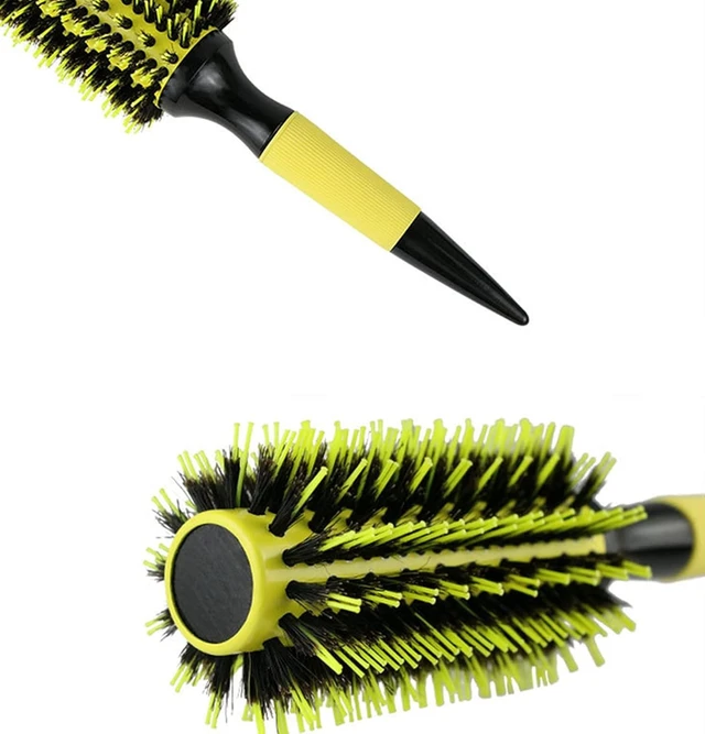 Alt view image 4 of 7 - Sxminer 3 in 1 Ceramic & Ionic Bristle Hair Brush Curler/Straightener Round Barrel Hair Brush Set for Women Men Professional Styling Blow Drying Curling with Boar Bristle Scalp Comb (Yellow)