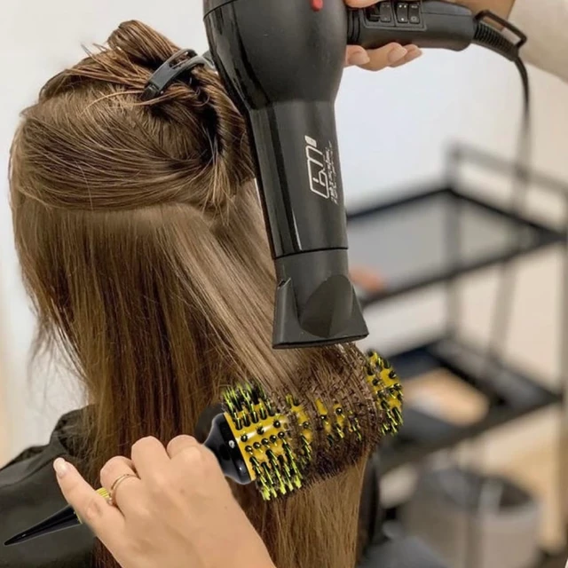 Alt view image 6 of 7 - Sxminer 3 in 1 Ceramic & Ionic Bristle Hair Brush Curler/Straightener Round Barrel Hair Brush Set for Women Men Professional Styling Blow Drying Curling with Boar Bristle Scalp Comb (Yellow)