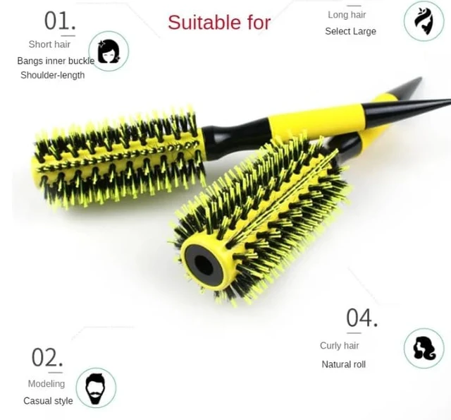 Alt view image 7 of 7 - Sxminer 3 in 1 Ceramic & Ionic Bristle Hair Brush Curler/Straightener Round Barrel Hair Brush Set for Women Men Professional Styling Blow Drying Curling with Boar Bristle Scalp Comb (Yellow)
