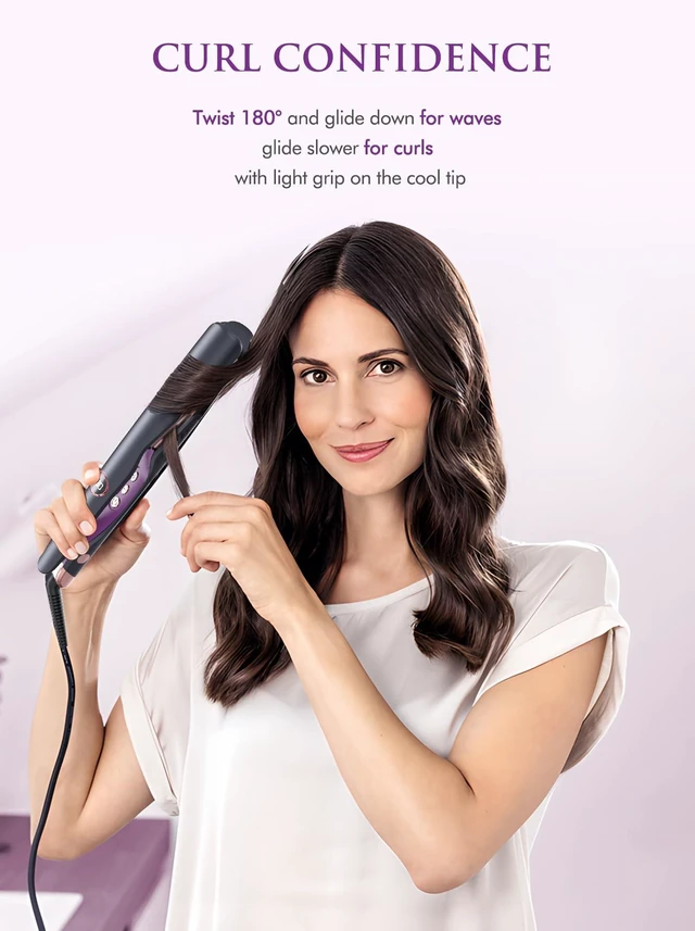 Alt view image 3 of 7 - 2-in-1 Hair Straightener and Curler, Ceramic Twist Iron Dual Voltage | Flat Curling Iron, Anti-Frizz Ionic, Smooth Glide Floating Plates, 30s Fast Heat-Up, 12 Temps 250-450°F, All Hair Types