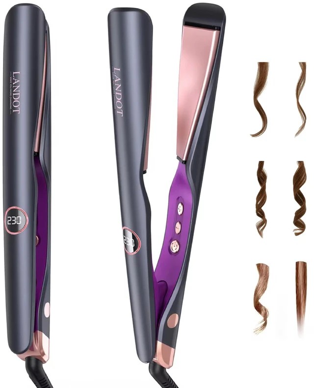 Main image of 2-in-1 Hair Straightener and Curler, Ceramic Twist Iron Dual Voltage | Flat Curling Iron, Anti-Frizz Ionic, Smooth Glide Floating Plates, 30s Fast Heat-Up, 12 Temps 250-450°F, All Hair Types