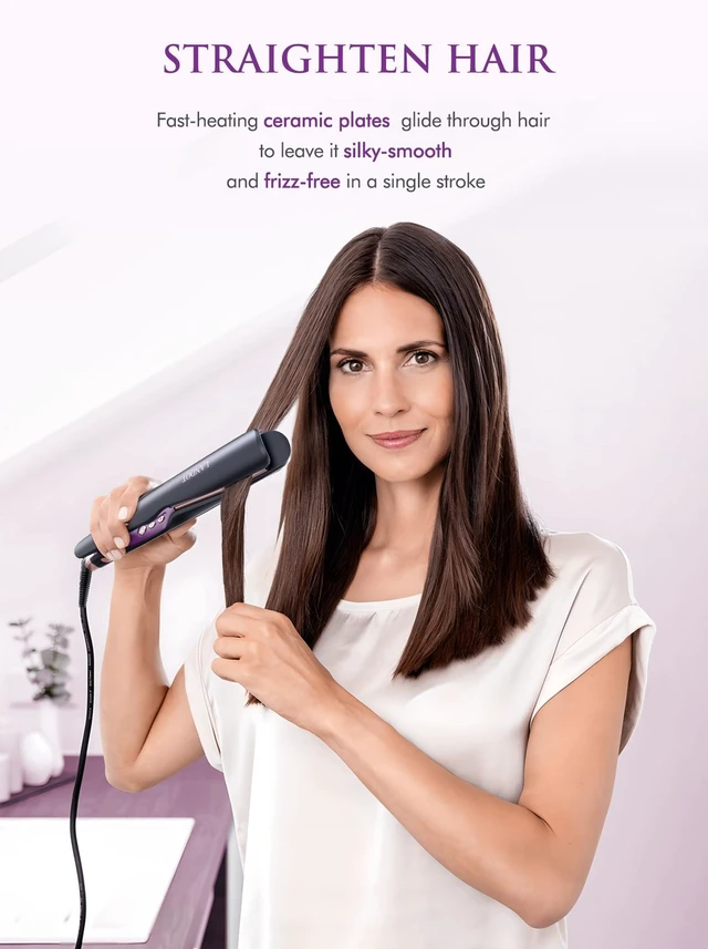 Alt view image 4 of 7 - 2-in-1 Hair Straightener and Curler, Ceramic Twist Iron Dual Voltage | Flat Curling Iron, Anti-Frizz Ionic, Smooth Glide Floating Plates, 30s Fast Heat-Up, 12 Temps 250-450°F, All Hair Types