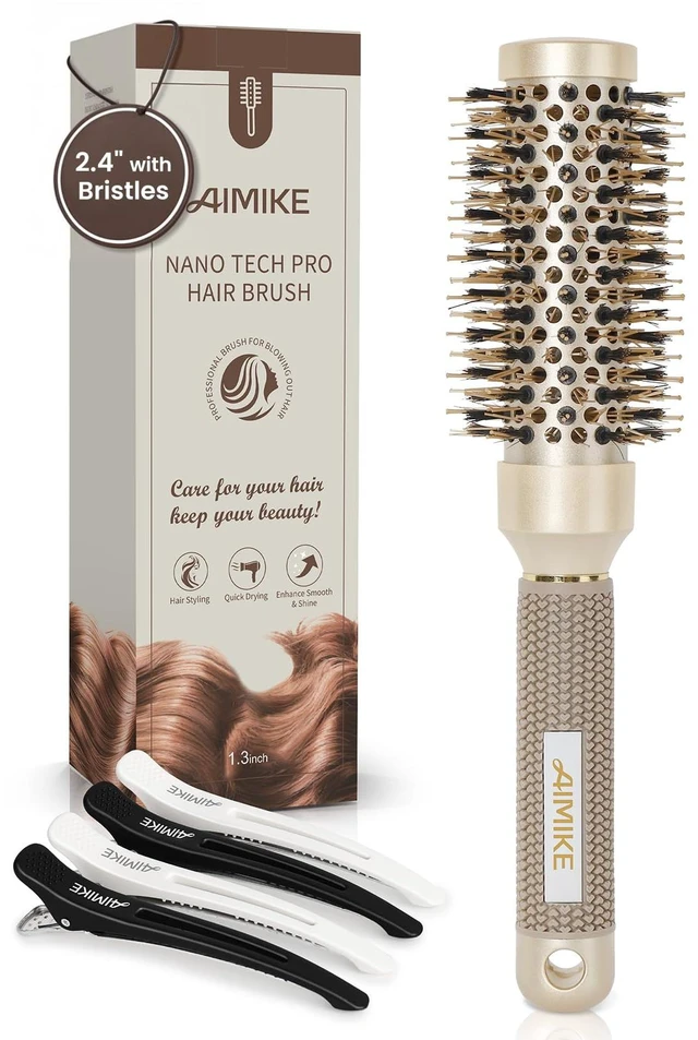 Main image of Round Brush for Blow Out, Small Round Hair Brush Nano Thermal Ceramic & Ionic Tech, for Blow Drying & Styling, Curling and Shine - 2.4 inch Barrel w/Boar Bristles