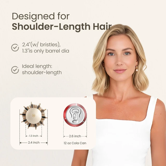 Alt view image 3 of 7 - Round Brush for Blow Out, Small Round Hair Brush Nano Thermal Ceramic & Ionic Tech, for Blow Drying & Styling, Curling and Shine - 2.4 inch Barrel w/Boar Bristles