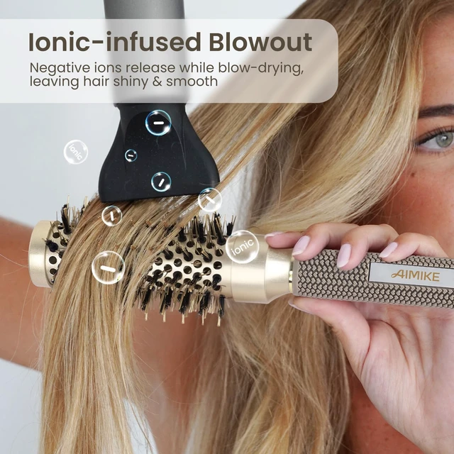Alt view image 6 of 7 - Round Brush for Blow Out, Small Round Hair Brush Nano Thermal Ceramic & Ionic Tech, for Blow Drying & Styling, Curling and Shine - 2.4 inch Barrel w/Boar Bristles