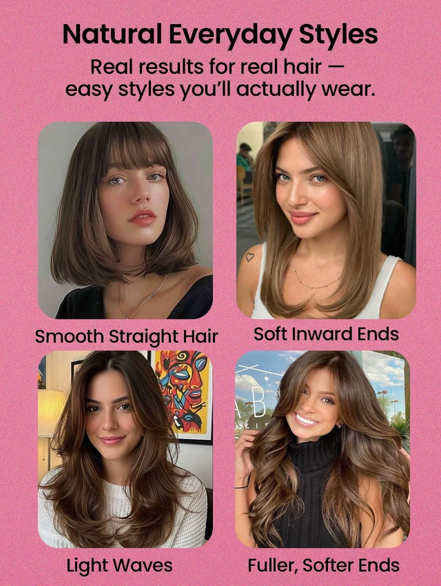 Alt view image 5 of 7 - Infrared Thermal Brush 1.65, 100M Negative Ions 2-in-1 Curling, Straightening & Smoothing Round Brush, 6 Heat Settings with LED Display, Lightweight Quiet, Dual Voltage, Auto Shut-Off, Pink Gift Box