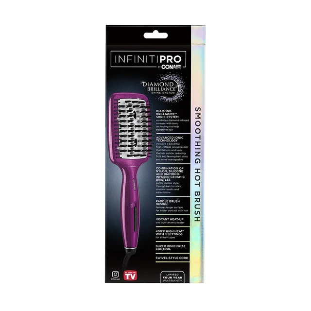 Alt view image 4 of 4 - Diamond-Infused Ceramic Smoothing Hot Brush/Straightening Brush, Pink, 400 Degree High-Heat with 3 Settings