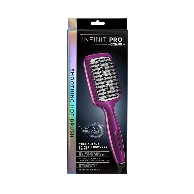 Alt view image 3 of 4 - Diamond-Infused Ceramic Smoothing Hot Brush/Straightening Brush, Pink, 400 Degree High-Heat with 3 Settings
