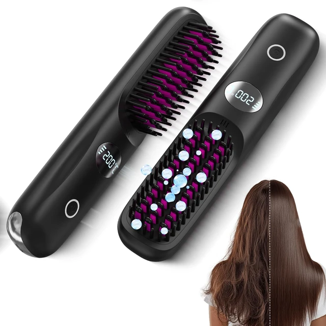 Main image of Go Brush Pro 2026 Negative Ionic Cordless Hair Straightener Brush Fast Heating Ceramic Brush for Women Portable Straightener Brush Smooth Frizz Free Hair Brush CP-S8