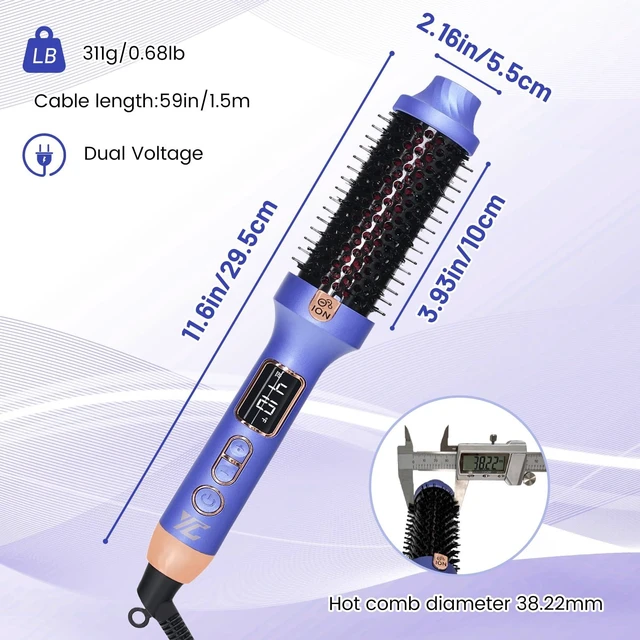 Alt view image 7 of 7 - Infrared Heated Round Brush 1.5" Blowout Styler 5 Heat 300-410°F | Ceramic Ionic Barrel, Fine Medium Hair, Dual Voltage Travel, Heat Glove Clips Pouch, Non Blow Dry