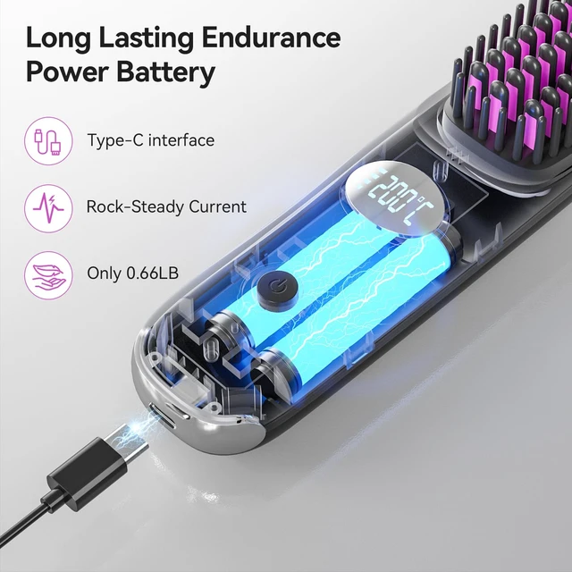 Alt view image 5 of 7 - Go Brush Pro 2026 Negative Ionic Cordless Hair Straightener Brush Fast Heating Ceramic Brush for Women Portable Straightener Brush Smooth Frizz Free Hair Brush CP-S8