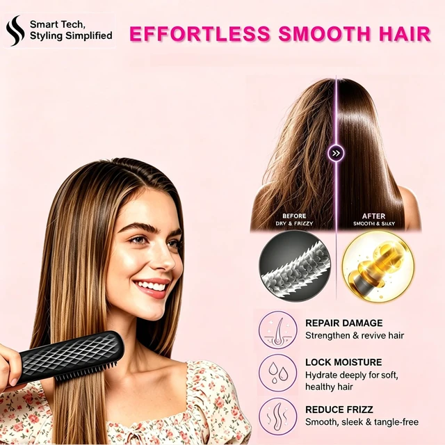 Alt view image 3 of 7 - 2026 Cordless Anti-Frizz Hot Hair Brush Quick Styling for On-the-Go | Fast Heat, Ionic & Ceramic Hair Care with 3 Adjustable Heat Settings, Type-C