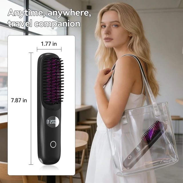 Alt view image 6 of 7 - Go Brush Pro 2026 Negative Ionic Cordless Hair Straightener Brush Fast Heating Ceramic Brush for Women Portable Straightener Brush Smooth Frizz Free Hair Brush CP-S8