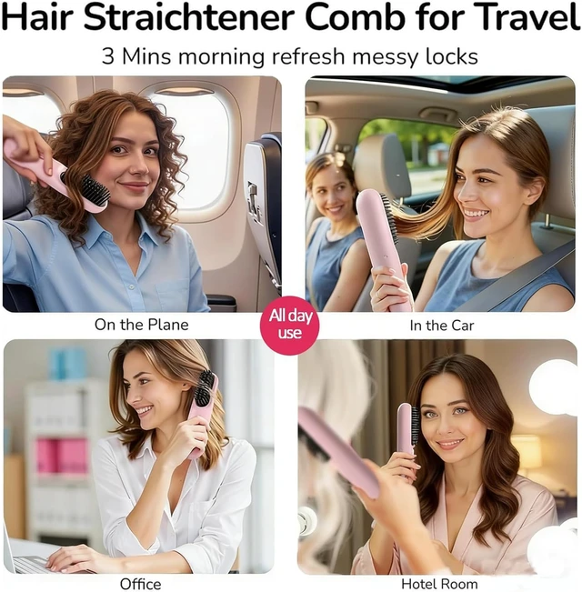 Alt view image 4 of 7 - Go Brush - Pro for Short Hair - 2026 Upgraded Cordless Straightening Brush with 30s Fast Heat, 3 Temperature Settings, Ionic & Ceramic Care, 2500mAh USB-C Rechargeable for Frizz-Free Styling