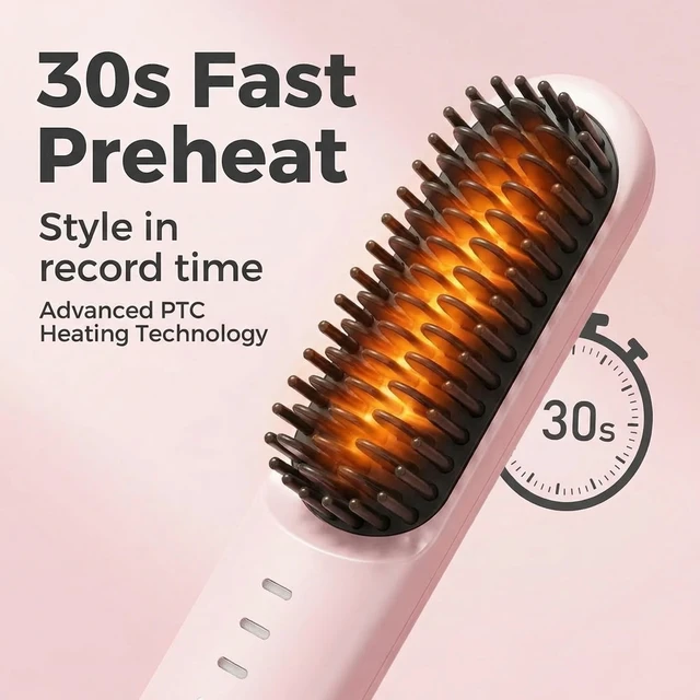 Alt view image 6 of 7 - Go Brush - Pro for Short Hair - 2026 Upgraded Cordless Straightening Brush with 30s Fast Heat, 3 Temperature Settings, Ionic & Ceramic Care, 2500mAh USB-C Rechargeable for Frizz-Free Styling