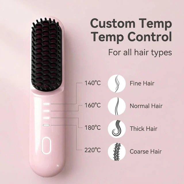 Alt view image 7 of 7 - Go Brush - Pro for Short Hair - 2026 Upgraded Cordless Straightening Brush with 30s Fast Heat, 3 Temperature Settings, Ionic & Ceramic Care, 2500mAh USB-C Rechargeable for Frizz-Free Styling