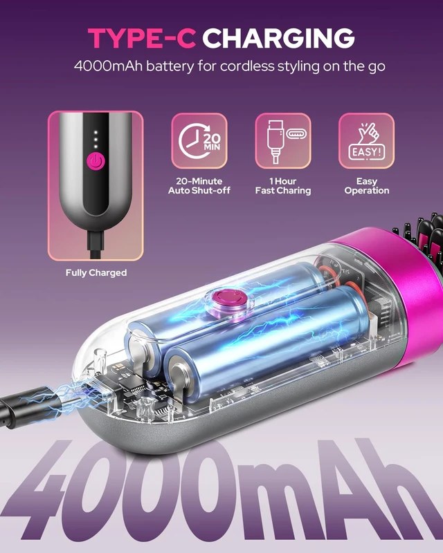 Alt view image 6 of 7 - Cordless Hair Straightener, Portable Travel Ionic Hair Straightening Brush | 3 Temp Settings, MCH Ceramic Fast Heating for Smooth Hair, Rechargeable Battery, Anti-Scald