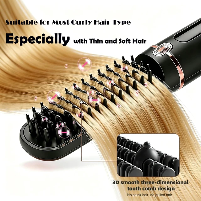 Alt view image 2 of 7 - Cordless Hair Straightener Brush, Fast Heating 4500mAh Portable Hot Brush with Ionic Technology, 320-390 Adjustable Heat, Anti-Scald, Auto Shut-Off for Travel & Touch-Ups, Ideal for Women & Girls