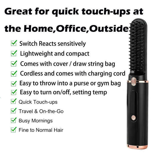 Alt view image 5 of 7 - Cordless Hair Straightener Brush, Fast Heating 4500mAh Portable Hot Brush with Ionic Technology, 320-390 Adjustable Heat, Anti-Scald, Auto Shut-Off for Travel & Touch-Ups, Ideal for Women & Girls