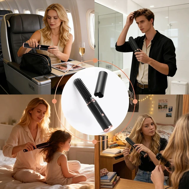 Alt view image 7 of 7 - Cordless Hair Straightener Brush, Fast Heating 4500mAh Portable Hot Brush with Ionic Technology, 320-390 Adjustable Heat, Anti-Scald, Auto Shut-Off for Travel & Touch-Ups, Ideal for Women & Girls