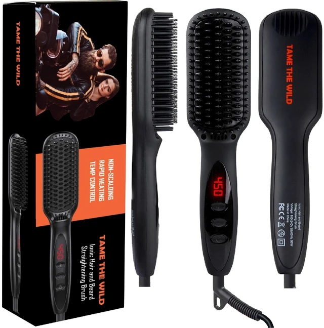 Main image of Heated Brush - 1-Piece | Anti-Scald Ionic Generator, 12 Temperature Settings, LED Display, Beard Styling Tool, Heated Grooming Brush, Facial Hair Care