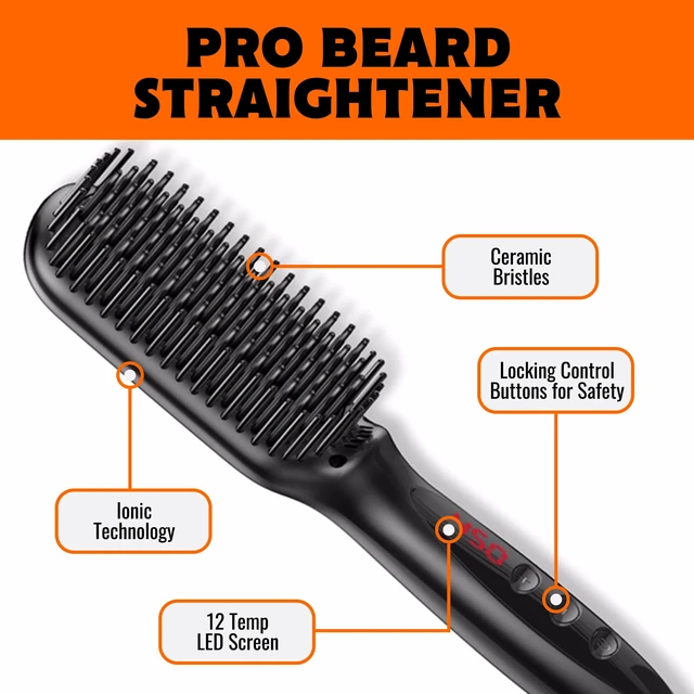 Alt view image 2 of 7 - Heated Brush - 1-Piece | Anti-Scald Ionic Generator, 12 Temperature Settings, LED Display, Beard Styling Tool, Heated Grooming Brush, Facial Hair Care