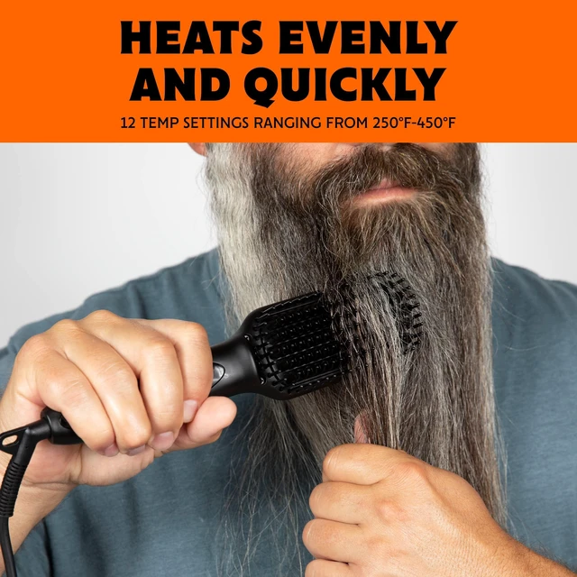 Alt view image 3 of 7 - Heated Brush - 1-Piece | Anti-Scald Ionic Generator, 12 Temperature Settings, LED Display, Beard Styling Tool, Heated Grooming Brush, Facial Hair Care
