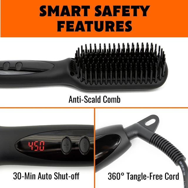 Alt view image 4 of 7 - Heated Brush - 1-Piece | Anti-Scald Ionic Generator, 12 Temperature Settings, LED Display, Beard Styling Tool, Heated Grooming Brush, Facial Hair Care