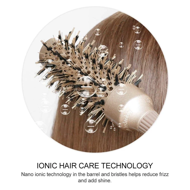 Alt view image 3 of 7 - Round Barrel Anti-Static Hair Brush with Boar Bristles, Nano Thermal Ceramic Ionic Tech | For Extra Shine | Protect Hair, Enhance Texture, For Straightening & Drying (1 1/4 inch)