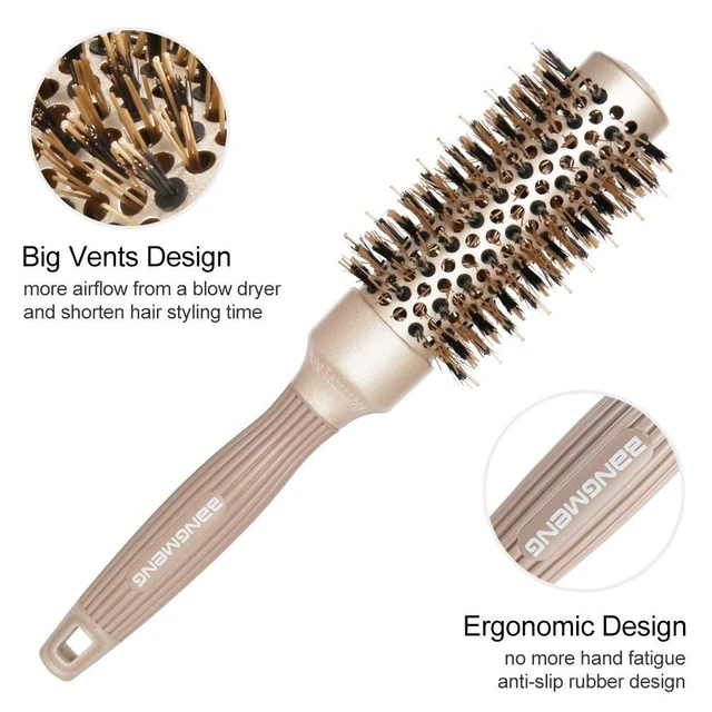 Alt view image 4 of 7 - Round Barrel Anti-Static Hair Brush with Boar Bristles, Nano Thermal Ceramic Ionic Tech | For Extra Shine | Protect Hair, Enhance Texture, For Straightening & Drying (1 1/4 inch)