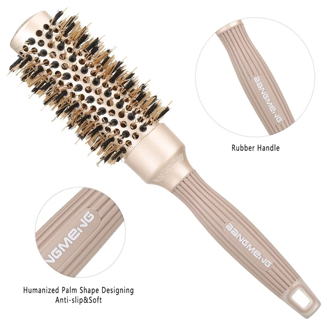 Alt view image 5 of 7 - Round Barrel Anti-Static Hair Brush with Boar Bristles, Nano Thermal Ceramic Ionic Tech | For Extra Shine | Protect Hair, Enhance Texture, For Straightening & Drying (1 1/4 inch)