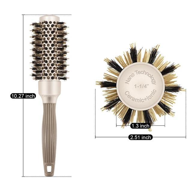 Alt view image 2 of 7 - Round Barrel Anti-Static Hair Brush with Boar Bristles, Nano Thermal Ceramic Ionic Tech | For Extra Shine | Protect Hair, Enhance Texture, For Straightening & Drying (1 1/4 inch)