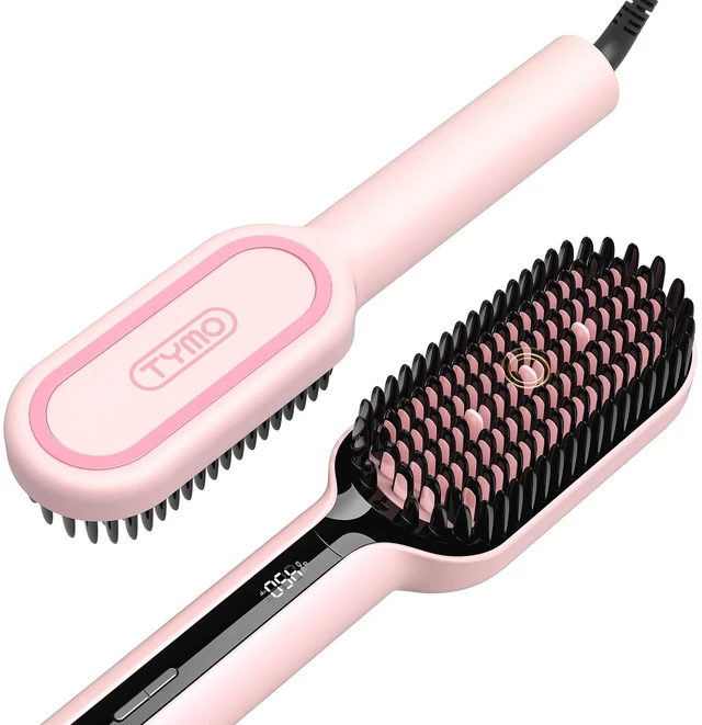 Main image of Hair Straightener Brush - Ionic Plus Straightening Brush for Women | Ceramic Hot Comb Straightener Brush, Dense Bristles, 16 Temps, Dual Voltage, Flat Iron for Curly Hair, Pink, 2.4 Inch